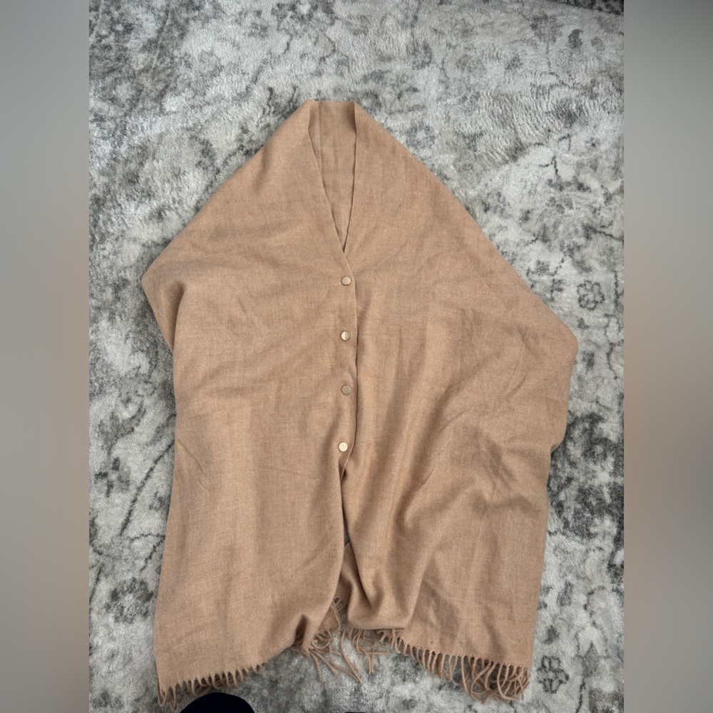Buttery Soft Tan Shawl with Button Detail
